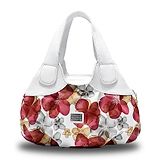 SYGA Women's Printed PU Leather Hobo Bag, Multiple Colors and Patterns, Crossbody Shoulder(WHITE FANTASY RED FLOWER)