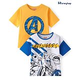 Honeyhap Marvel Single Jersey Knit Drop Shoulder and Oversize Half Sleeve T-Shirt With Avengers Graphics Pack of 2 -Yellow & White