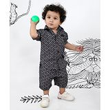 MASHUP Cotton Half Sleeves Abstract Printed Shirt With Coordinating Shorts Set - Black