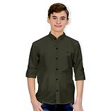 MASHUP Full Sleeves Solid Shirt - Olive Green