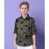 MASHUP Full Sleeves Abstract Printed Shirt - Olive Green