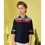 Mashup Full Sleeves Placement Car Printed Striped Shirt - Red