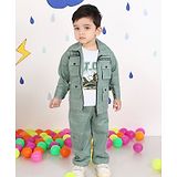 MASHUP Cotton Lycra Full Sleeves Solid  Jacket And Pant Set With T Shirt - Green