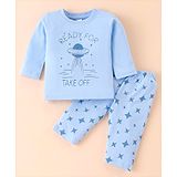 Tango Single Jersey Knit Full Sleeves T-Shirt & Lounge Pants Set With UFO Print - Sky Blue