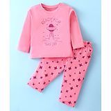 Tango Single Jersey Knit Full Sleeves T-Shirt & Lounge Pants Set With UFO Print - Pink