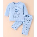 Tango Single Jersey Knit Full Sleeves T-Shirt & Lounge Pants Set With UFO Print - Blue