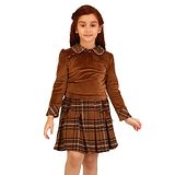 Cutecumber Full Sleeves Checked  Top With Skirt Set - Brown