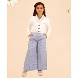 Cutecumber Full Sleeves Solid Jacket With Stiped  Trouser Set - White