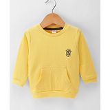 Olio Kids Cotton Knit Full Sleeves T-Shirt With Kangaroo Pocket & Nautical Logo Print - Mustard