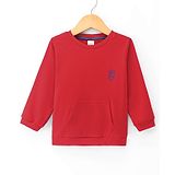 Olio Kids Cotton Knit Full Sleeves T-Shirt With Kangaroo Pocket & Nautical Logo Print - Red