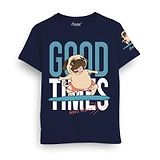 Cursive 100% Cotton Half Sleeves  Good Time Good Waves Text Printed Tee - Navy Blue