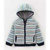 Yellow Apple Full Sleeves Striped Hooded Sweatjacket - Light Blue