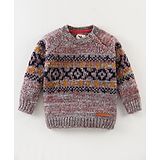 Yellow Apple Knited Full Raglan Sleeves Sweatshirt With Aztec Design - Beige