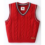 Yellow Apple Knitted Sleeveless Pullover Sweater Vest with Cable Knit Design - Red