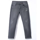 Under Fourteen Only Mild Distressed Typography Printed Jeans - Dark Grey