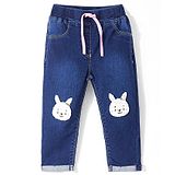 Little Kangaroos Denim Full Length Jeans with Bunny Patch - Dark Blue