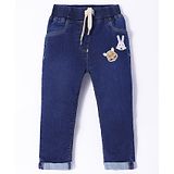 Little Kangaroos Denim Full Length Jeans with Animal Patch - Dark Blue