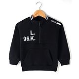 Little Kangaroos Fleece Knit Full Sleeves Sweatjacket with Text Print & Kangaroo Pockets - Black