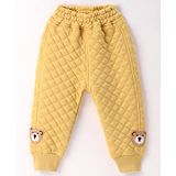 Little Kangaroos Fleece Full Length Woollen Pant with Bear Applique - Yellow