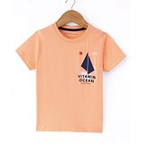 Doreme Single Jersey Knit Half Sleeves T-Shirt with Nautical Theme Print - Orange