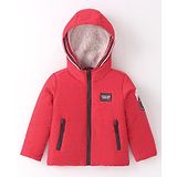 Ruff Woven Full Sleeves Padded Hooded Jacket with Zipper & Pocket Detailing - Red