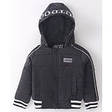 Ruff Woven Full Sleeves Padded Hooded Jacket with Text Print & Pocket Detailing - Black