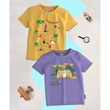 Nauti Nati Pack Of 2 Half Sleeves Vehicle & Treasure Trail Text Printed Bio Finish Tees - Yellow & Purple