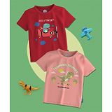 Nauti Nati Pack Of 2 Dinosaur Printed Bio Finish Tees -  Red & Pink