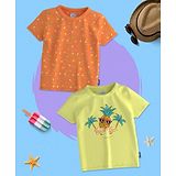 Nauti Nati Pack Of 2 Half Sleeves Beach Theme Printed Bio Finish Tees - Orange & Yellow