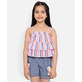 Nauti Nati Sleeveless Striped Ruffled Top with Unicorn Embroidered Shorts - Pink