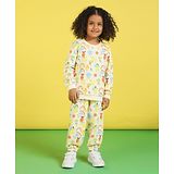 Nauti Nati Full Sleeves Bear & Rainbow Printed Tee With Joggers - White