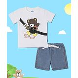 Nauti Nati Cotton Half Sleeves Bear Printed Tee With Shorts - White