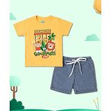 Nauti Nati Cotton Half Sleeves Animal Printed Tee With Shorts - Yellow