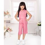 TINY BABY Synthetic Cap Sleeves Solid Top & Pant Set - Pink