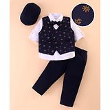 Mark & Mia Full Sleeves Nautical Theme Printed 3 Piece Party Suit with Bow & Hat - Navy Blue