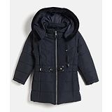 OKANE Knitted Full Sleeves Hooded Jacket With Solid Colour - Navy Blue