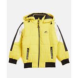 Okane Knit Full Sleeves Padded Hooded Jacket With Colour Block Design - Yellow