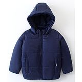 Yellow Apple Woven Full Sleeves Padded Hooded Solid Colour Jacket - Navy Blue