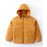 Yellow Apple Woven Full Sleeves Padded Hooded Solid Colour Jacket - Mustard