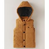 Yellow Apple Woven Sleeveless Solid Color Hooded Padded Jacket - Tan