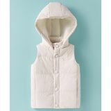 Yellow Apple Woven Sleeveless Solid Color Hooded Padded Jacket - White