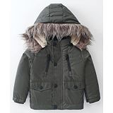 Yellow Apple Woven Full Sleeves Padded Hooded Solid Colour Jacket - Dark Green