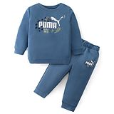 PUMA Cotton Knit T-Shirt & Pant Set Logo Print - Navy Blue