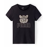 Puma Cotton Knit Half Sleeves T-Shirt With Logo Print - Black