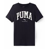 Puma Cotton Knit Half Sleeves T-Shirt With Logo Print - Black