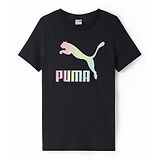 Puma Cotton Knit Half Sleeves T-Shirt With Logo Print - Black