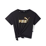 PUMA Cotton Knit Half Sleeves Brand  Text Printed Top with Knot Detailing - Black