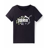 Puma Cotton Knit Half Sleeves T-Shirt With Logo Print - Black