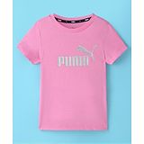 Puma Cotton Knit Half Sleeves T-Shirt With Logo Print - Pink