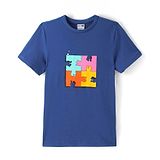 Puma Cotton Knit Half Sleeves T-Shirt With Puzzle Print - Blue